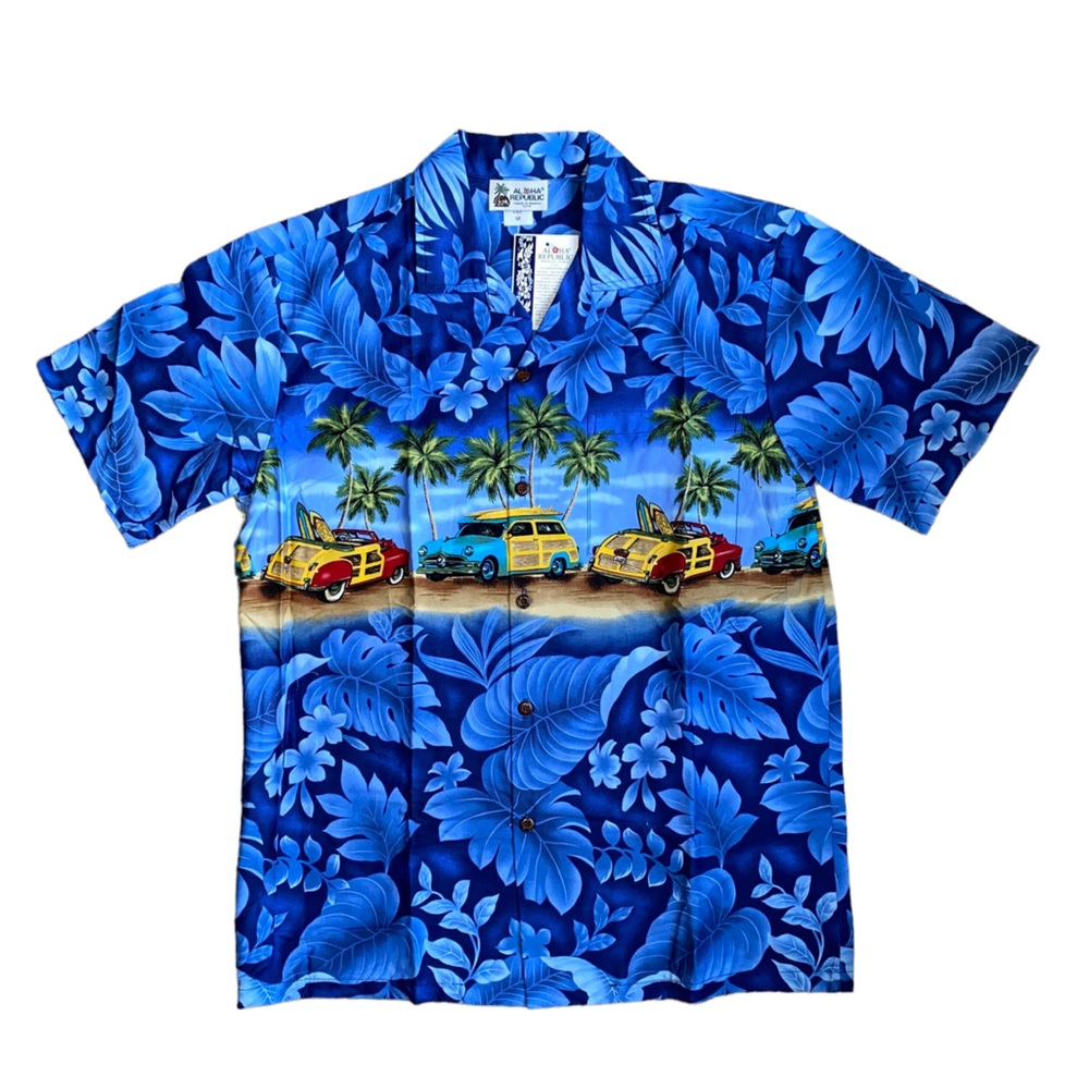 NWT Aloha Republic Cruzin' Woody Hawaiian Shirt Mens Medium